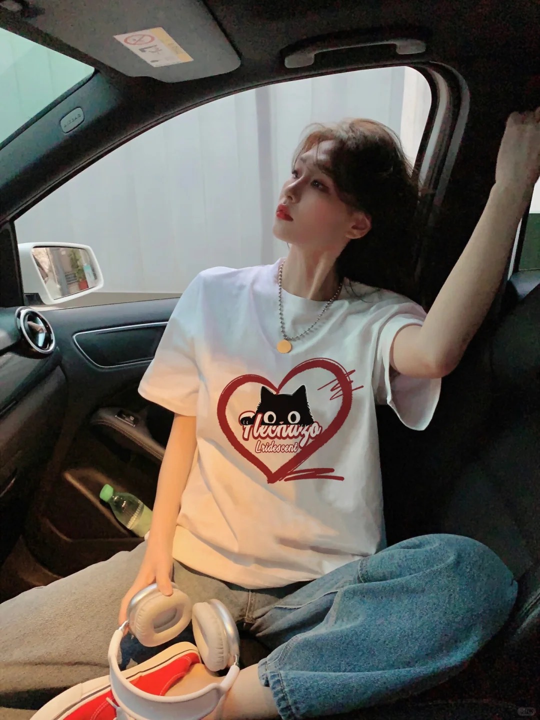港風復古愛心字母印花白色短袖t恤女夏季2024新款休閒百搭上衣ins