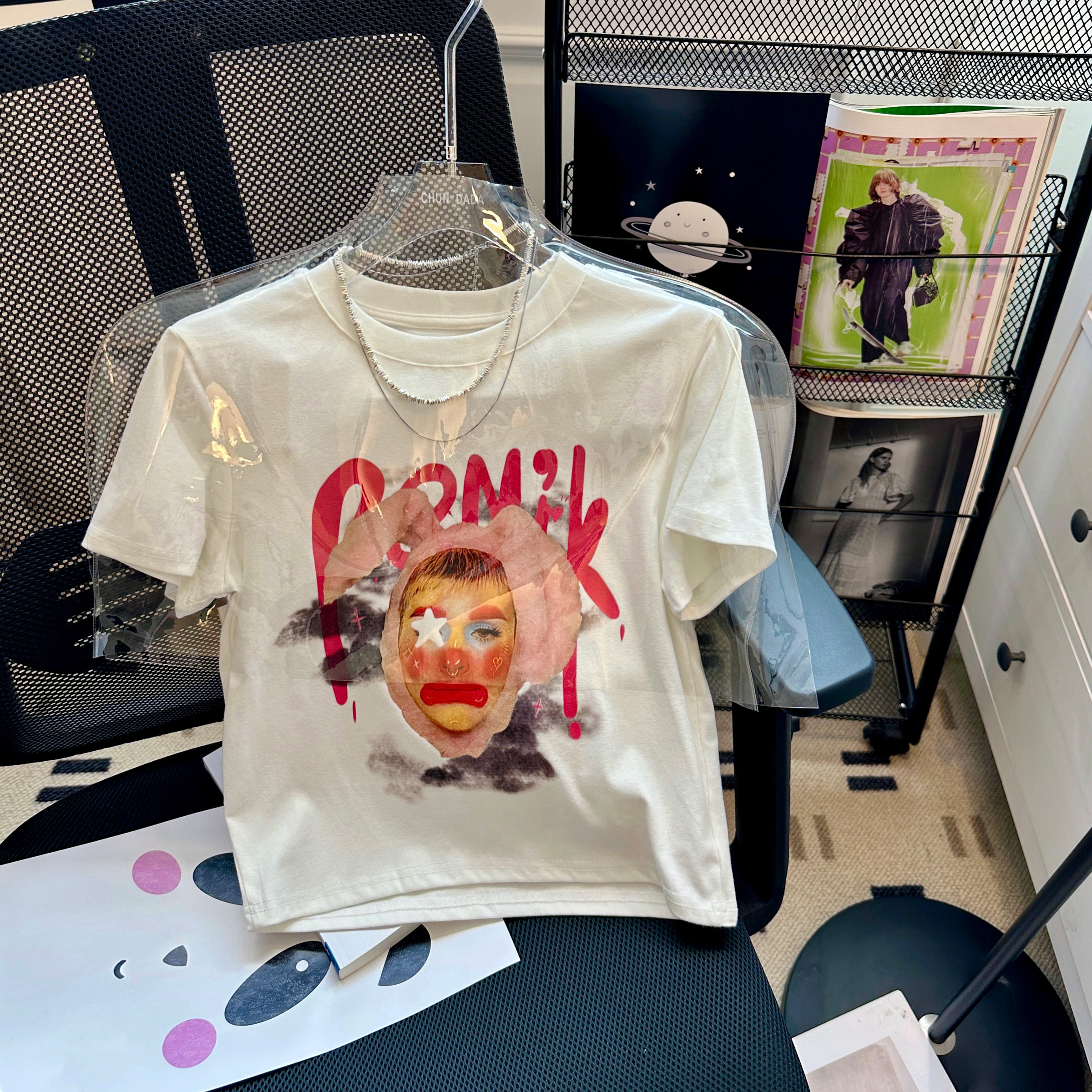 小丑印花短袖t恤女夏季新款時尚正肩美式復古甜辣短款圓領上衣潮