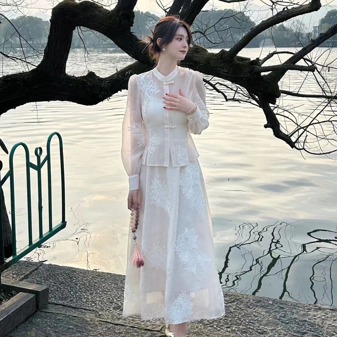 LZY知音T19333F春季長袖短外套上衣百搭國風盤扣+直筒半身裙套裝