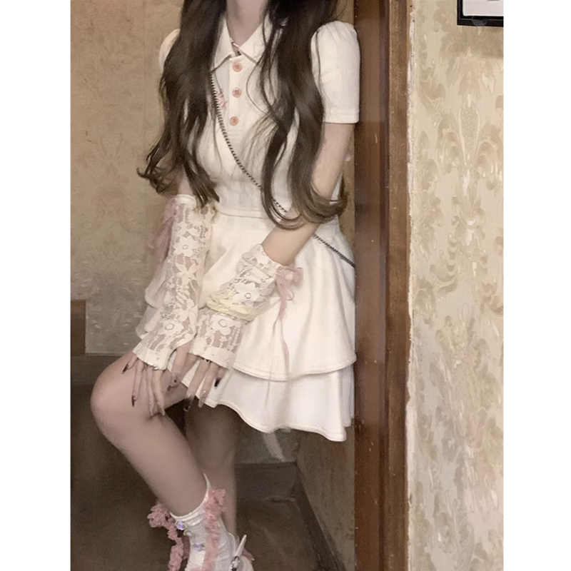 珠地空氣層夏季甜美公主風polo領短袖蛋糕短裙套裝女