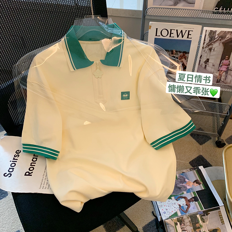 純棉後包條200克精梳緊密 新款短袖t恤女POLO領 天貓質量
