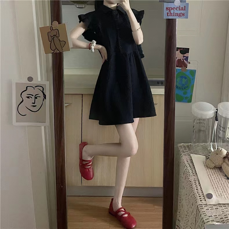 娃娃領polo連衣裙子高級感夏季無袖背心顯瘦女裝小個子法式甜辣風