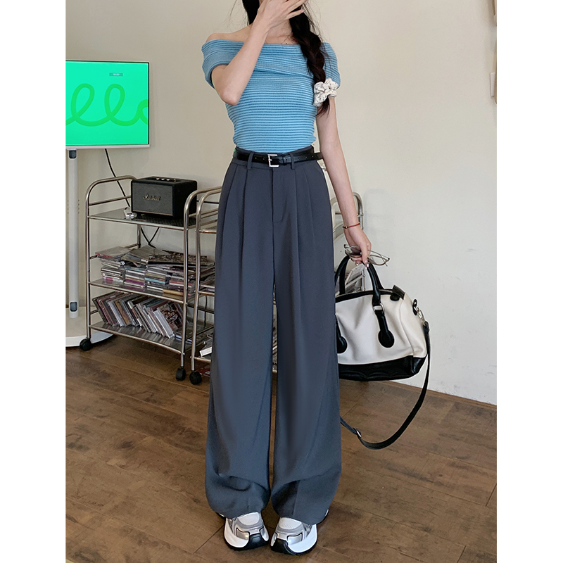Photographed! 2024 New Model High-Waisted Simple Relaxed Drape Suit Pants Women's Wide Leg Pants