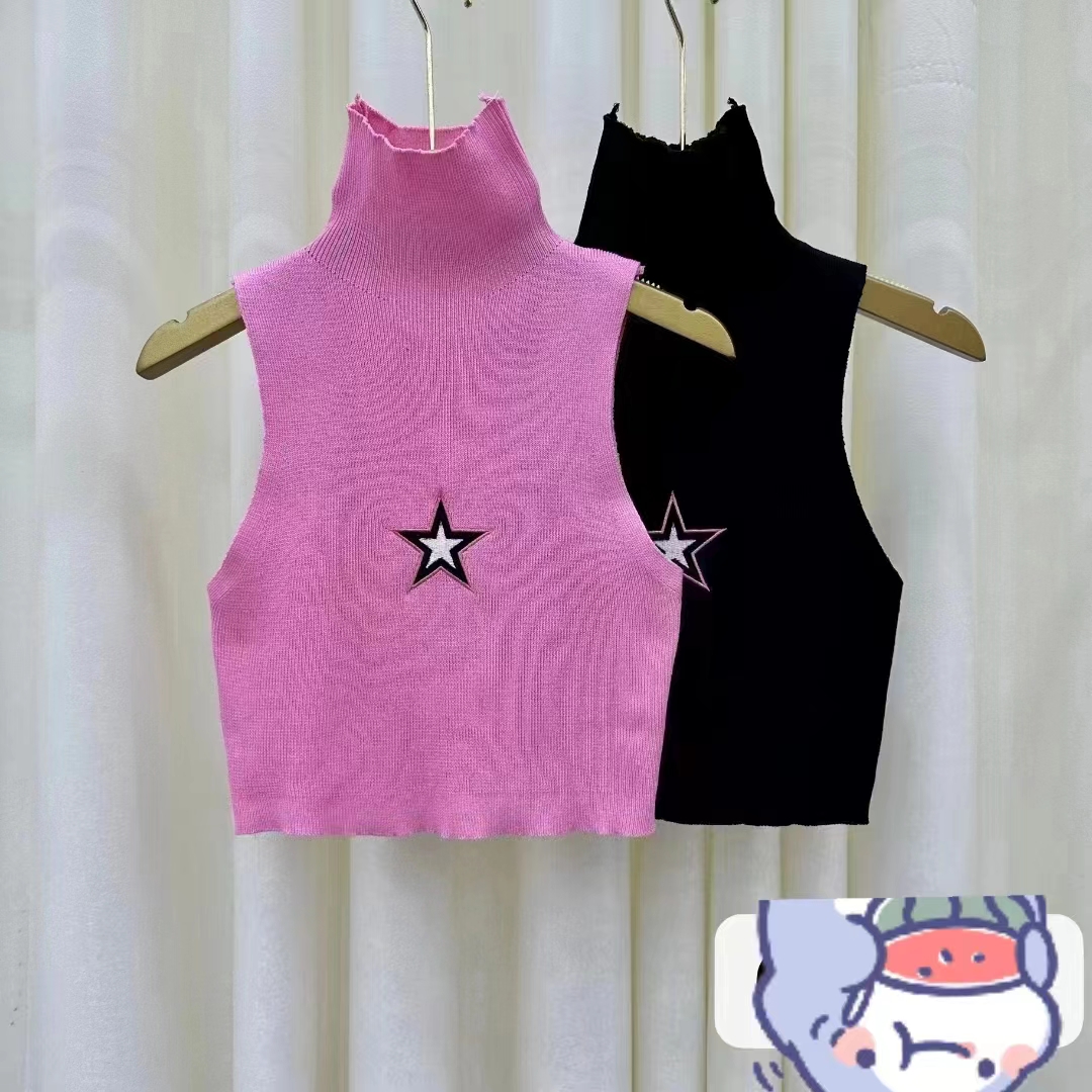 辣妹性感修身高領小背心女星星刺繡短款高腰上衣爵士jazz跳舞服裝