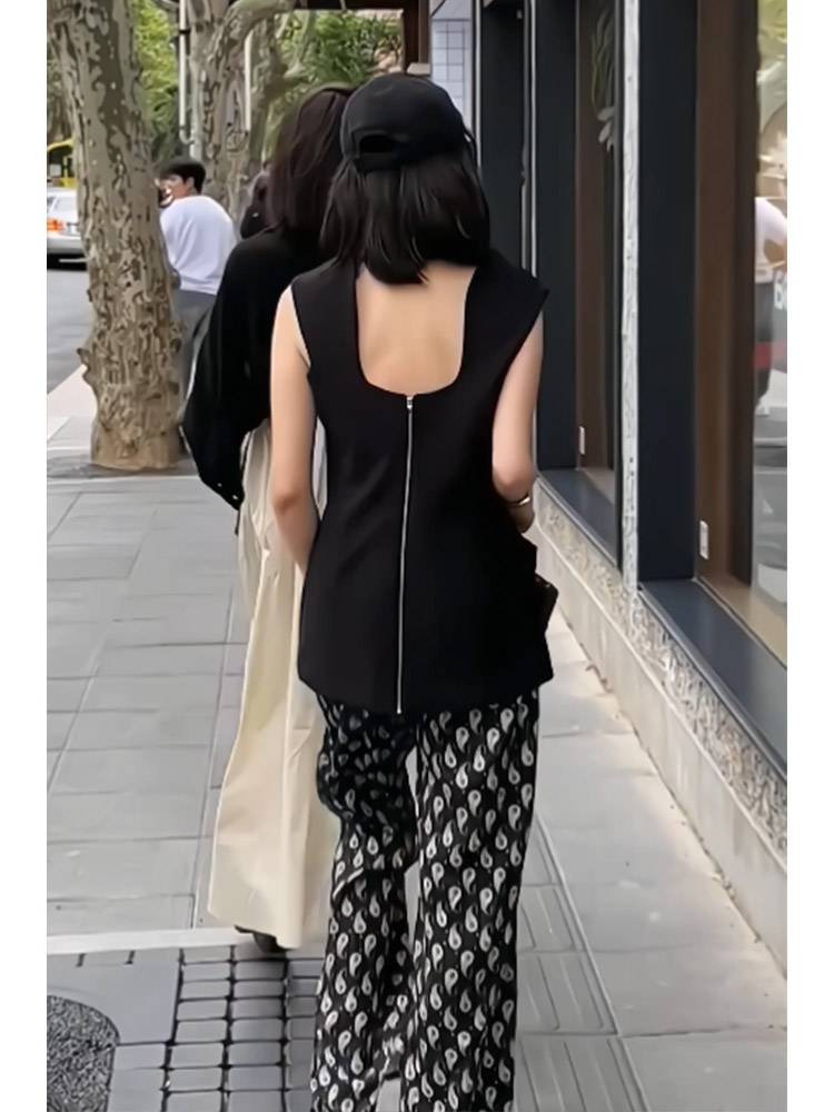 新款法式別致設計感小眾上衣後背拉鏈無袖吊帶外穿背心女夏季