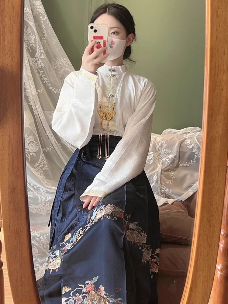 新中式國風明制漢服女成人春秋薄款上衣馬面裙套裝小個子2024新款