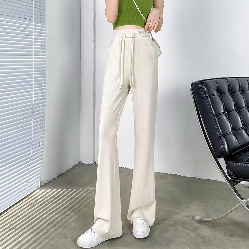 冰絲喇叭褲女夏季薄款2024新款窄版闊腿褲春秋直筒休閒微喇女褲子