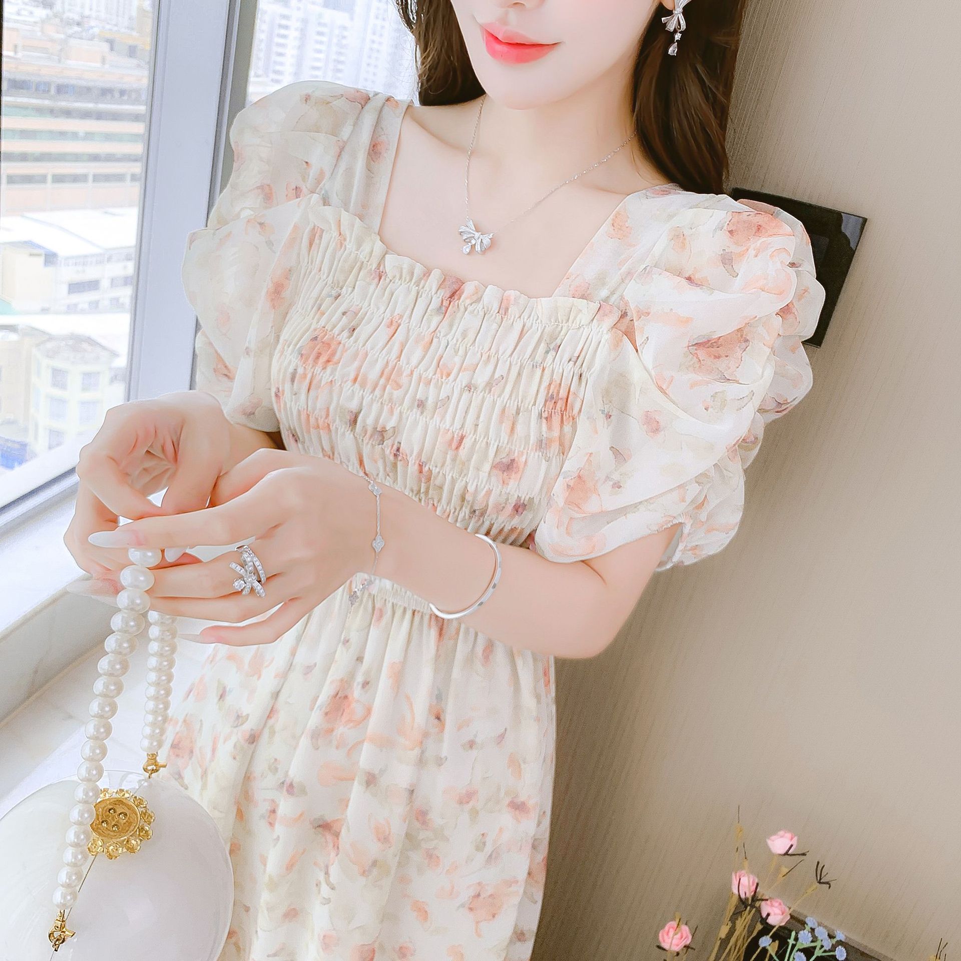 孕婦裝夏裝2024新款韓版碎花高腰英倫風減齡休閒夏季時尚孕婦連衣
