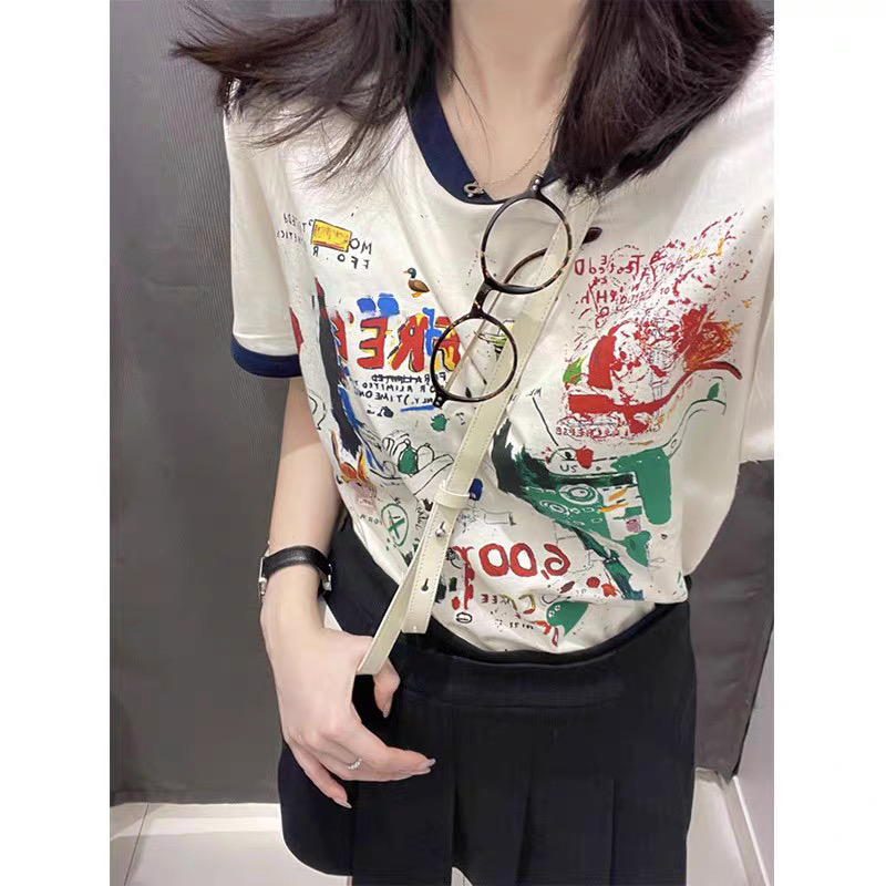 純棉  質量  200克 印花寬鬆短袖圓領t恤女