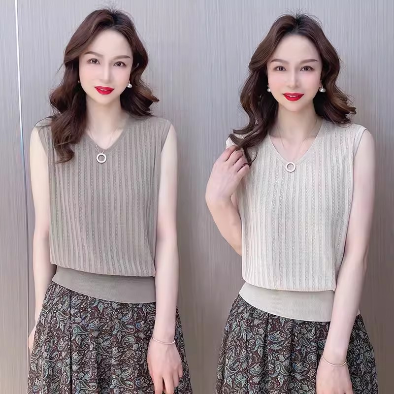 春夏季百搭背心吊帶v領無袖上衣女士針織打底衫內搭薄款氣質坎肩