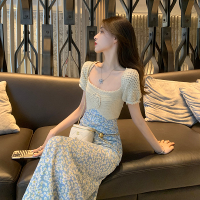 小香風碎花連衣裙女夏2024新款氣質收腰顯瘦高級感法式新中式長裙