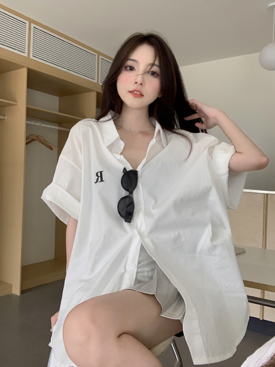 實拍 韓系鬆弛感短袖襯衫夏寬鬆百搭上衣