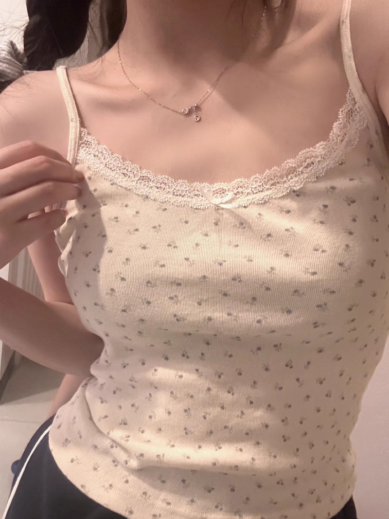 羅紋 內搭碎花小吊帶背心女夏季修身