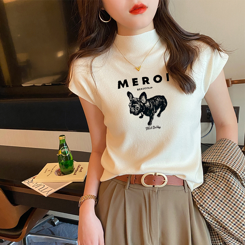 半高領正肩短袖t恤女裝夏季新款針織衫冷淡系獨特别致高級感上衣
