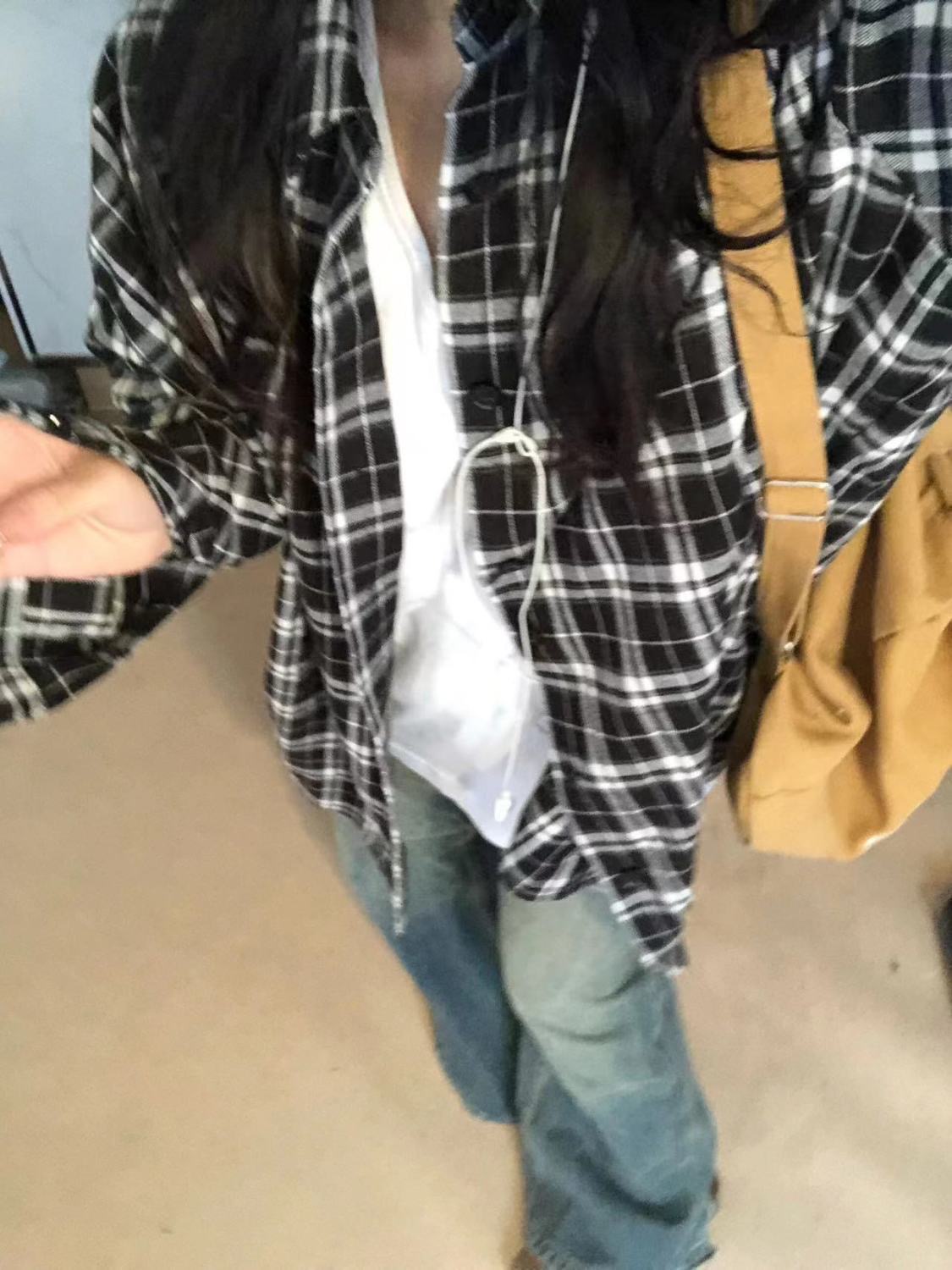 港味復古chic黃色格子襯衫女內搭疊穿寬鬆休閒百搭中長款襯衣外穿