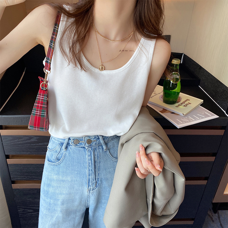 白色吊帶背心女遮副乳寬肩帶黑色西裝內搭打底華夫格夏外穿上衣