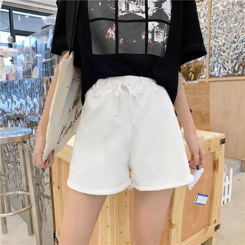 實拍65/35魚鱗五色 新款高腰顯瘦鬆緊腰闊腿短褲女