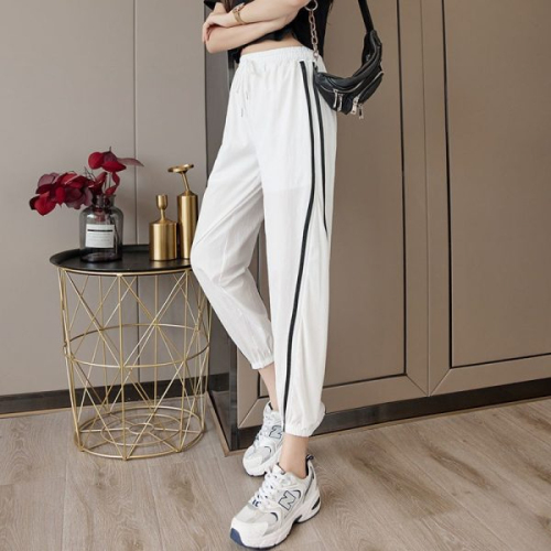 Ice silk sweatpants women's summer high-waisted thin casual quick-drying pants 2024 new loose leg-tie bloomers