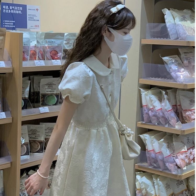 原版提花  仙女超仙收腰連衣裙初戀小個子奶甜元氣少女裙子