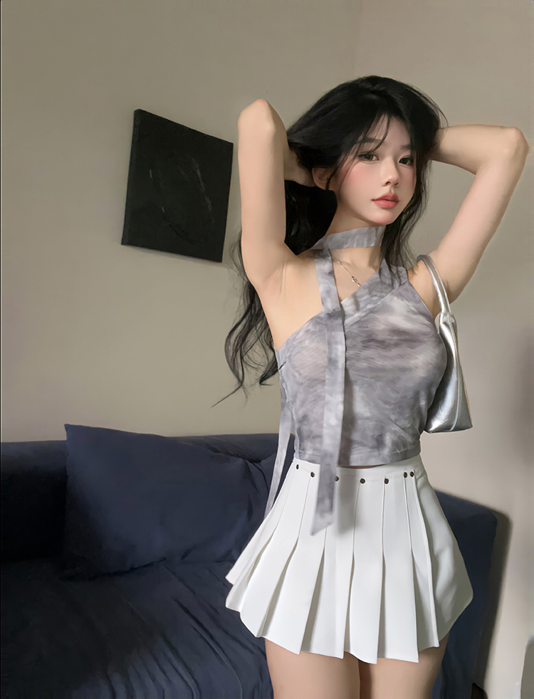 實拍露肩短款修身氣質復古暈染打底背心上衣女2024春夏新款