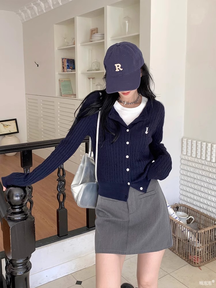 學院風針織開衫外套女春季高級感小個子氣質修身毛衣長袖襯衫上衣