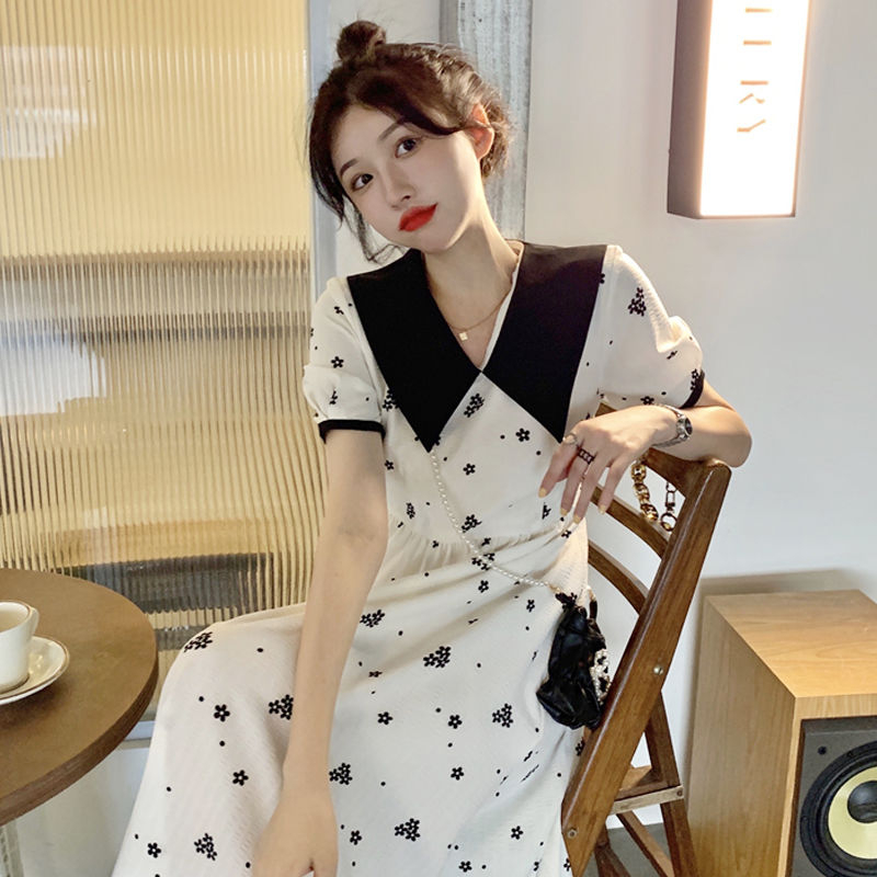 Doll collar dress women's summer French style first love gentle petite chic puff sleeve milk sweet long skirt
