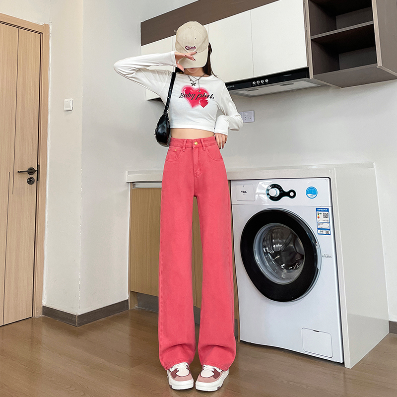 實拍2024春夏時尚潮流直筒牛仔褲女