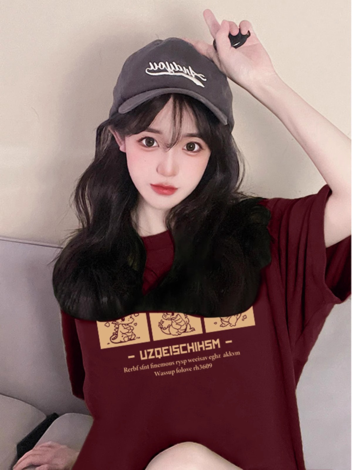 酒紅色重磅新款早春復古正肩女裝小眾原創設計慵懶風休閒寬鬆上衣
