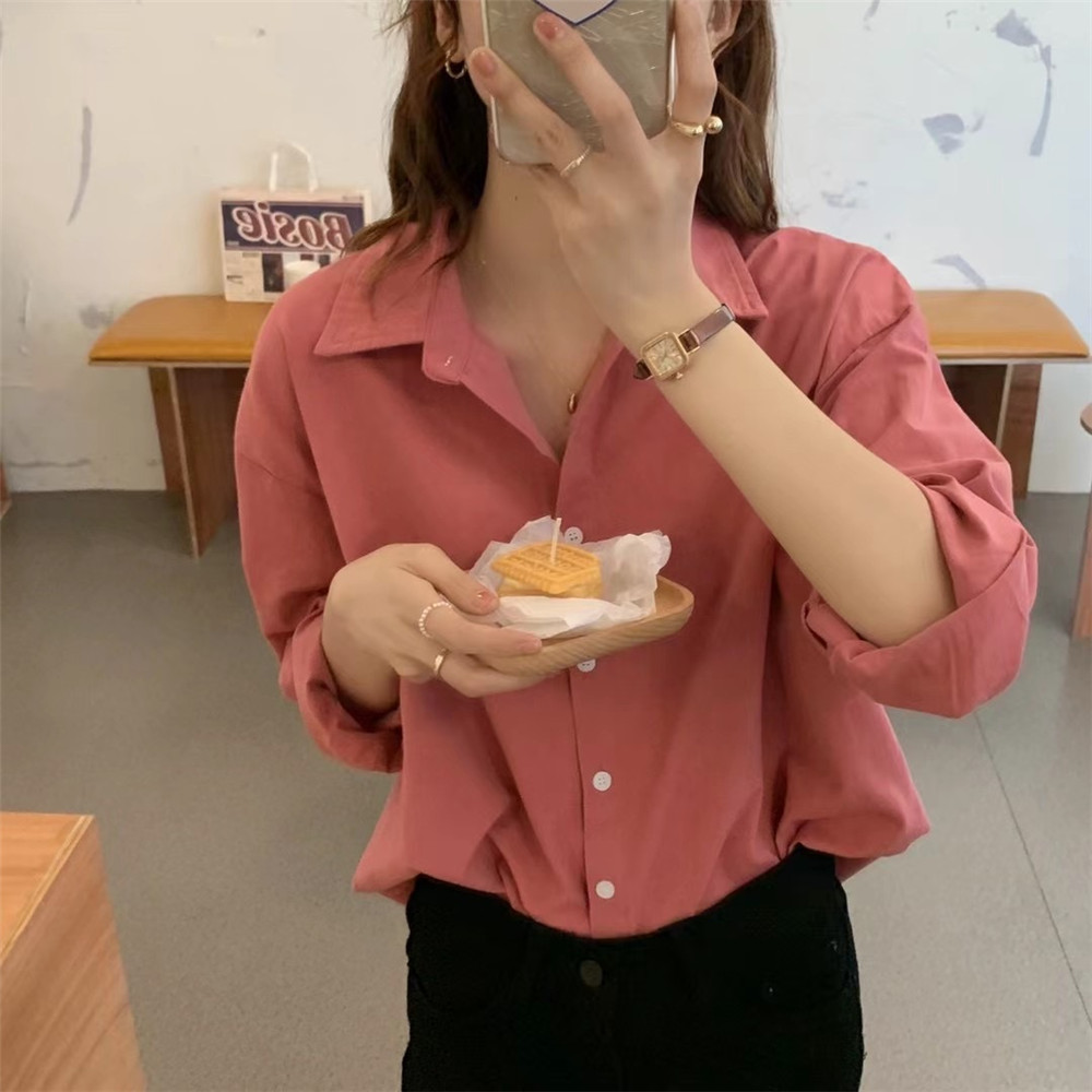 實拍早春寬鬆復古港風高品質洗水棉淨版簡約風襯衣