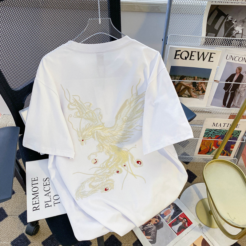 首發實拍 200克純棉後包領特大碼300斤重工刺繡純棉正肩短袖T恤女