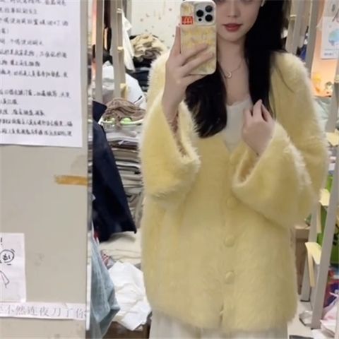黃色小個子毛衣開衫外套女冬溫柔風甜美減齡寬鬆針織衫長袖