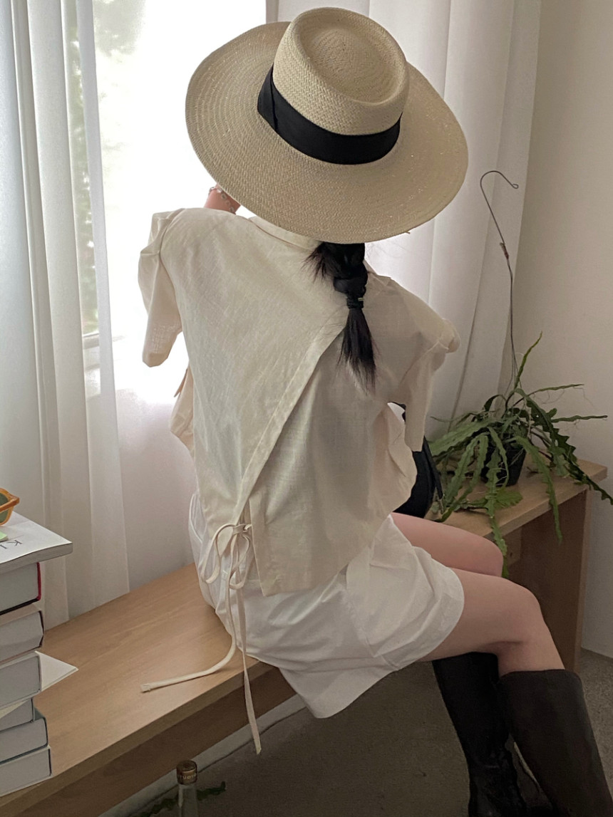 尺碼已更新chic法式後背系帶泡泡袖西裝外套女寬鬆小開衫