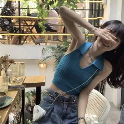 2024新款小眾性感辣妹美背無袖針織短款掛脖吊帶夏季上衣外穿