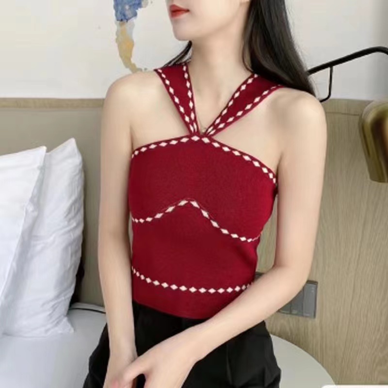 韓版針織吊帶背心女夏外穿小清新甜美內搭修身顯瘦短款上衣設計感