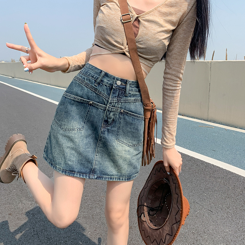 復古牛仔半身短裙女2024高腰顯瘦寬鬆顯瘦A字設計感小眾裙褲子