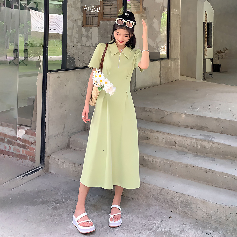 Twisted Silk | New summer pinch waist skirt, loose slimming high waist mid-length skirt for women, spliced ​​knee-length skirt