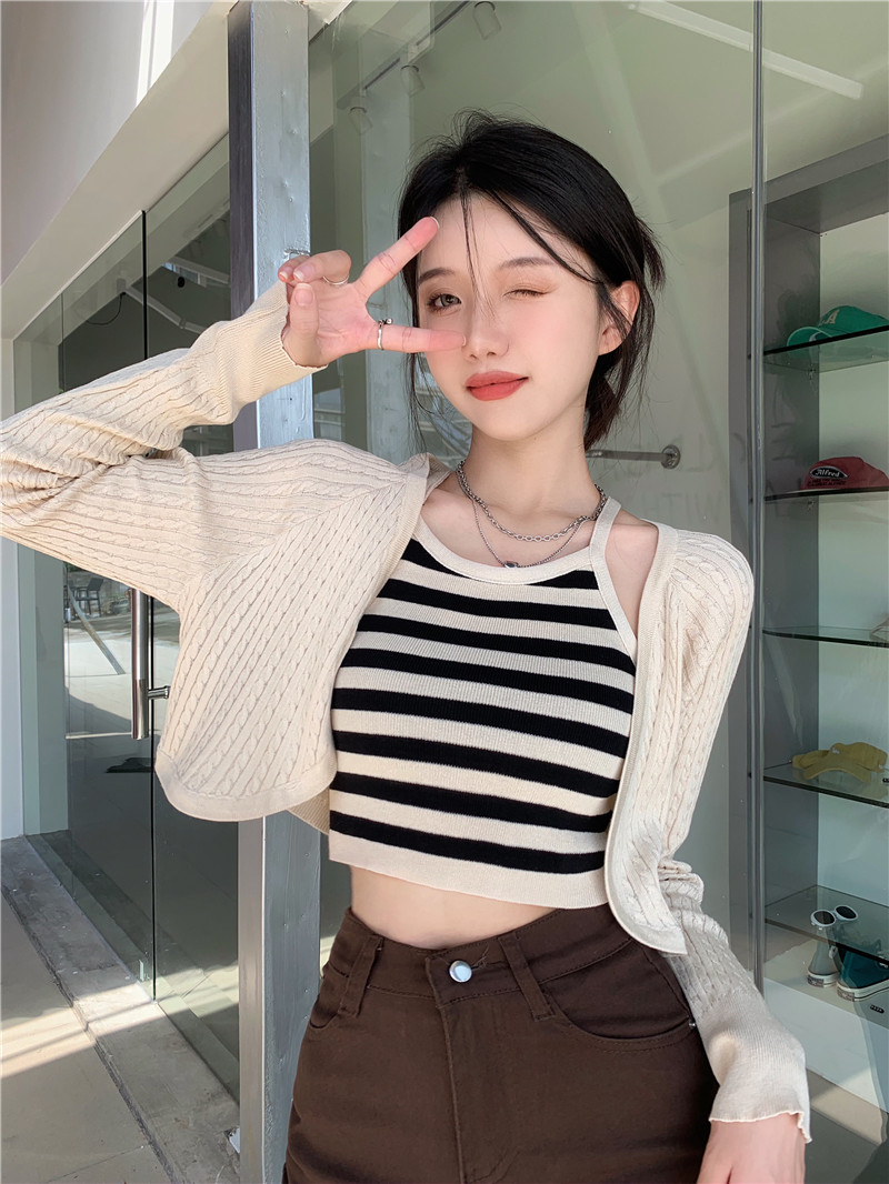 短款條紋背心女修身顯瘦內搭吊帶甜辣風百搭外穿兩件套