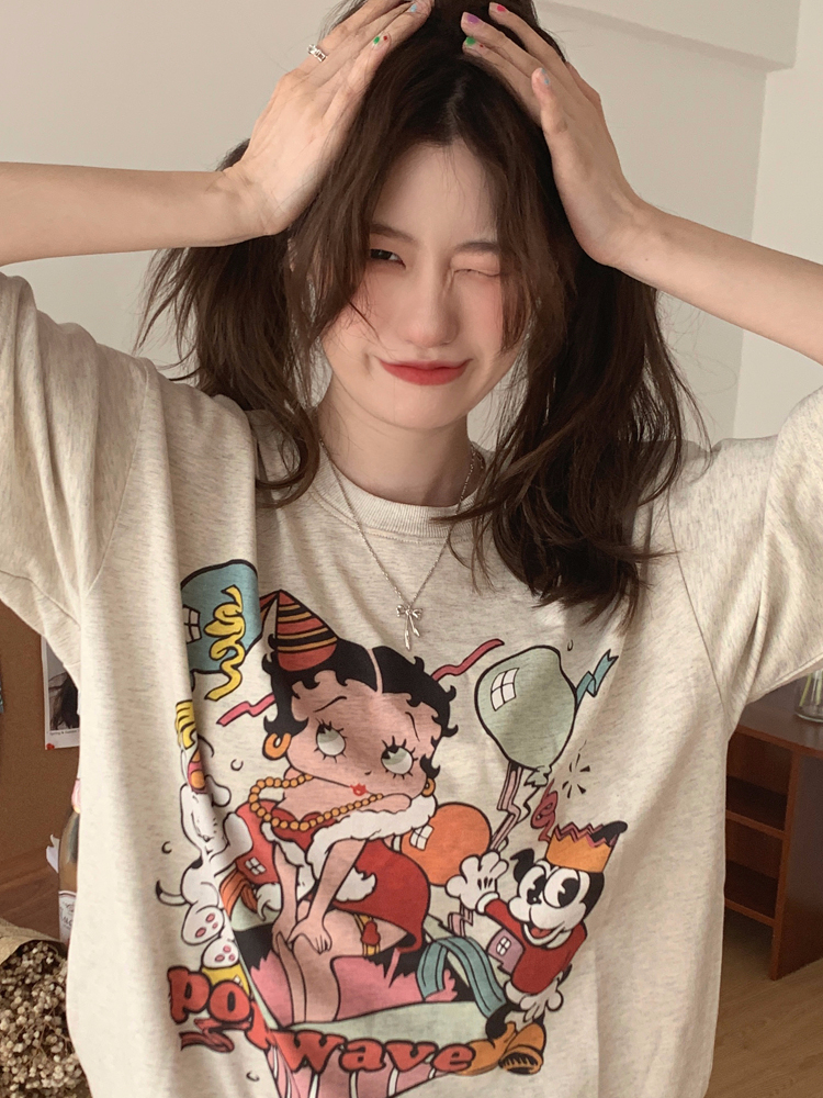 官圖220克/精梳純棉後包領有縫邊S-XXXL夏裝短袖T恤女