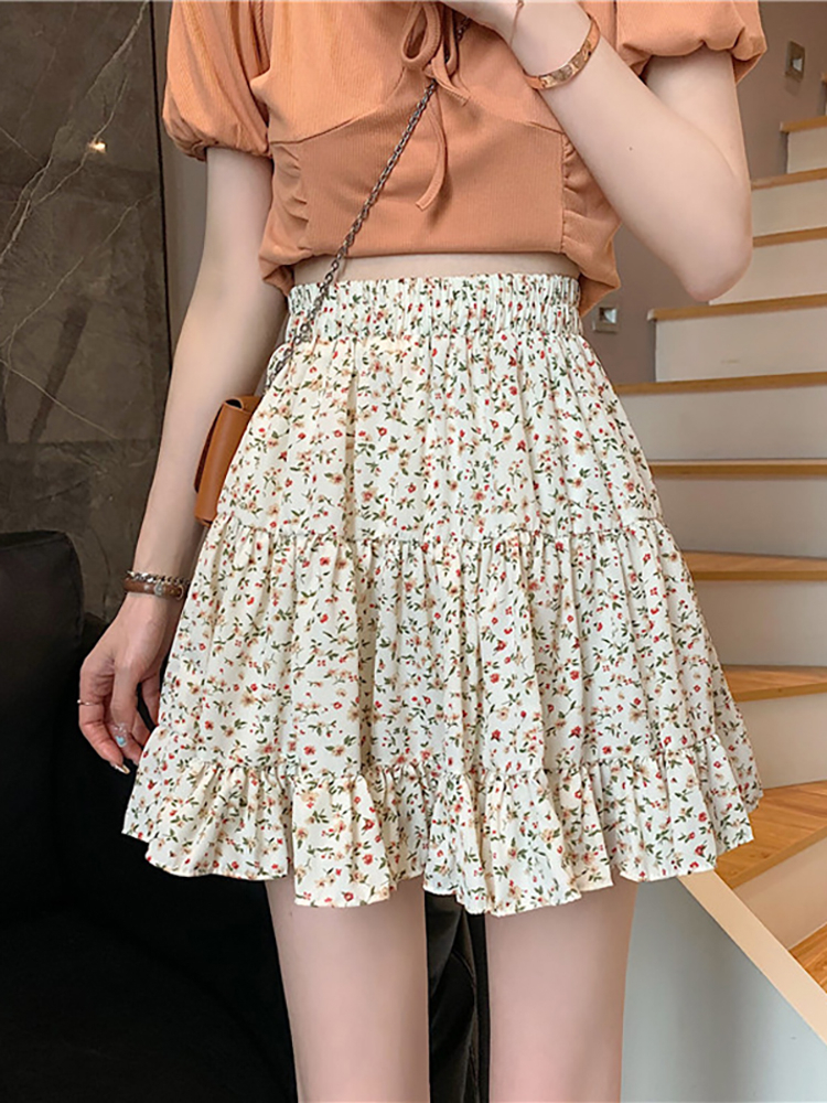 Summer 2024 New Floral Skirt Women's Korean Style Loose Short Skirt Mid-Waist