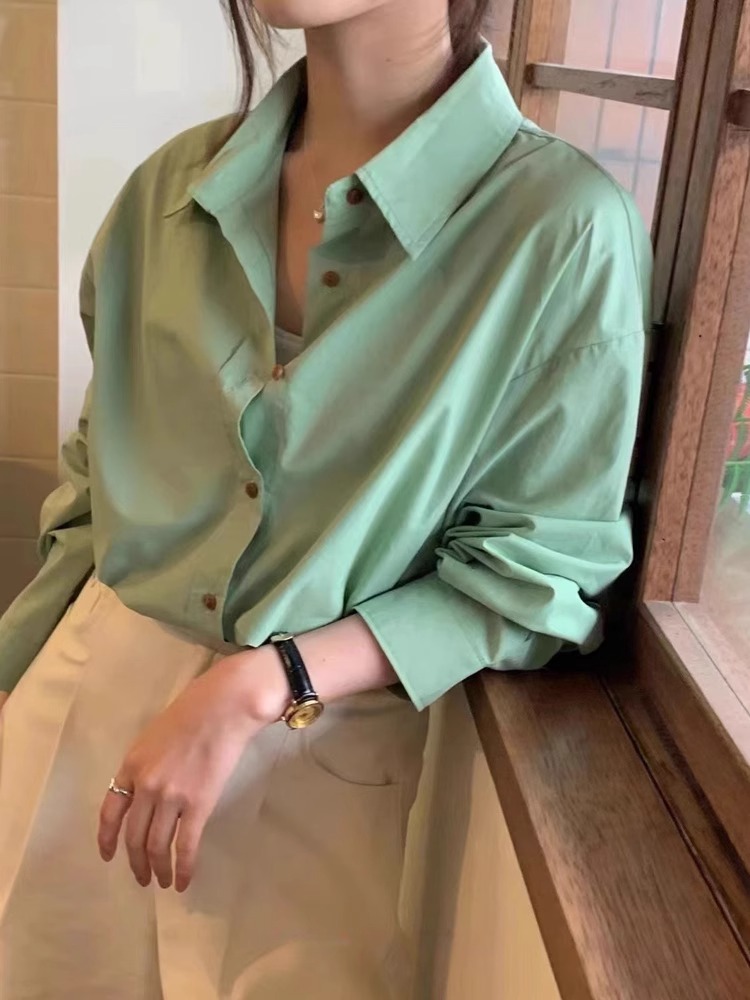 2024早春新款韓版氣質通勤百搭顯瘦減齡休閒翻領長袖襯衫女襯衣