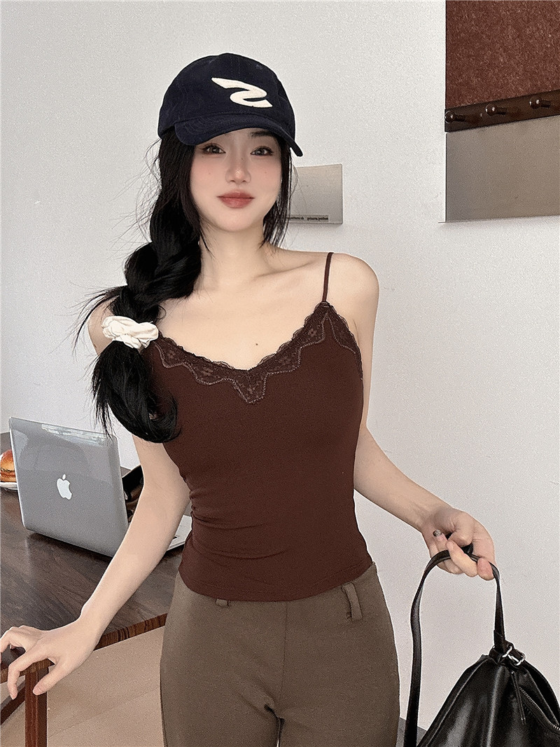 實拍~純欲性感蕾絲拼接吊帶背心辣妹外穿無袖打底衣女