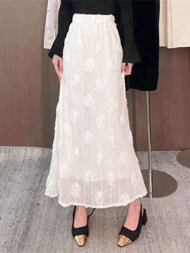 韩版设计感立体花朵镂空半身裙高腰显瘦包臀长裙