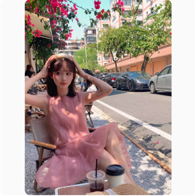 Doi仙女連衣裙無袖甜美小眾夏粉色a字公主裙網紗小個子歐根紗裙子