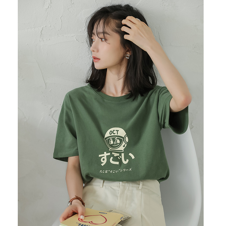 實拍夏季設計感 小眾新款日系印花寬鬆短袖t恤女小清新學生上衣