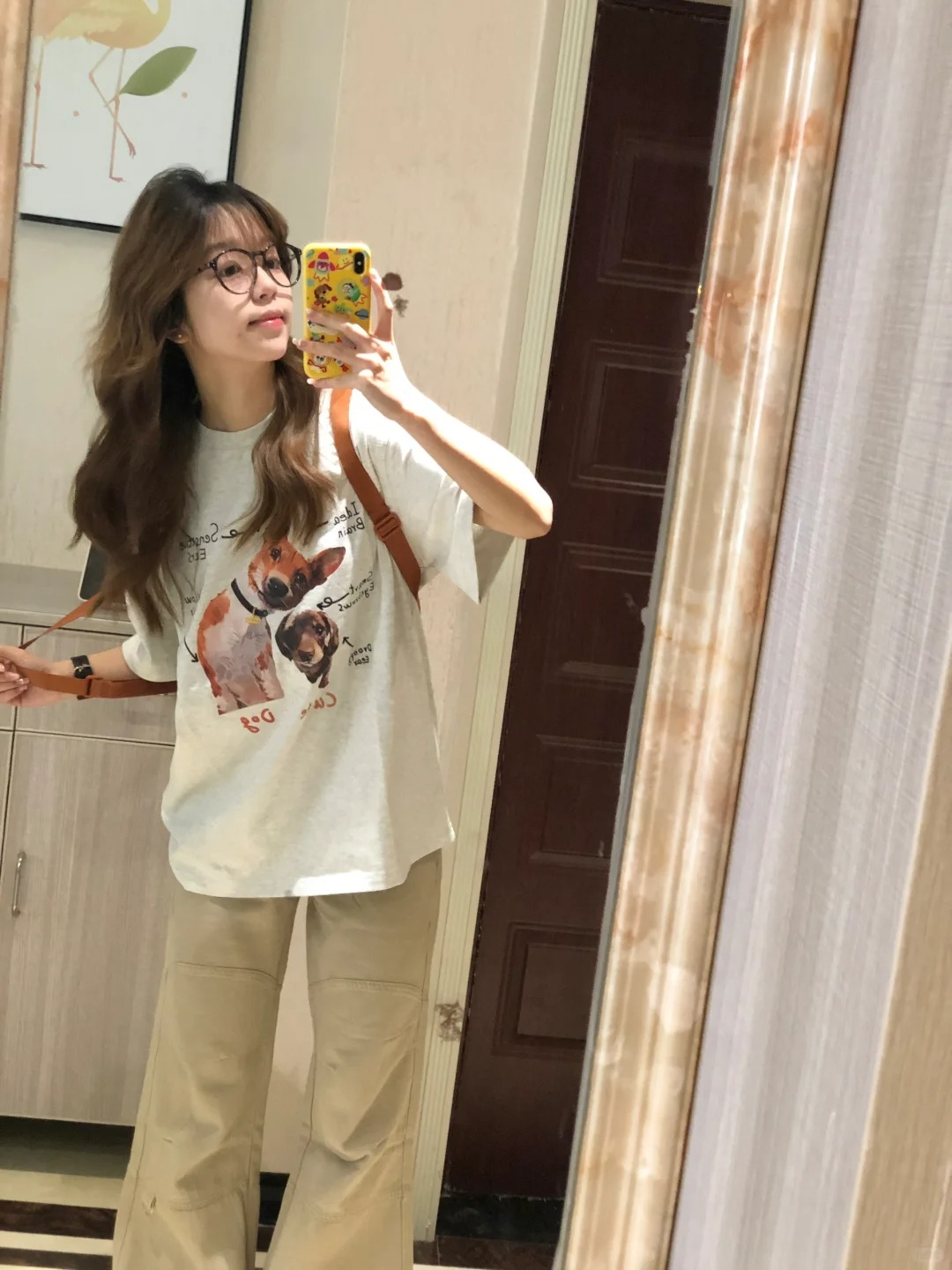 100%純棉美式復古趣味小狗印花拼圖寬鬆百搭休閒學生短袖T恤夏季