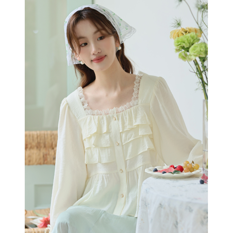 No less than 89 real shot 2024 French design niche ruffled top chic small shirt