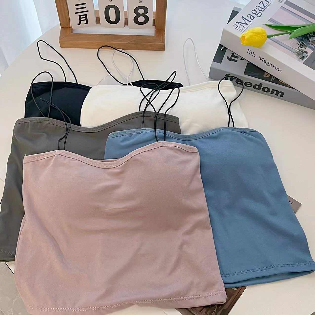 吊帶胸墊小背心打底白色防走光遮胸抹胸女夏一片式內搭裹胸內衣