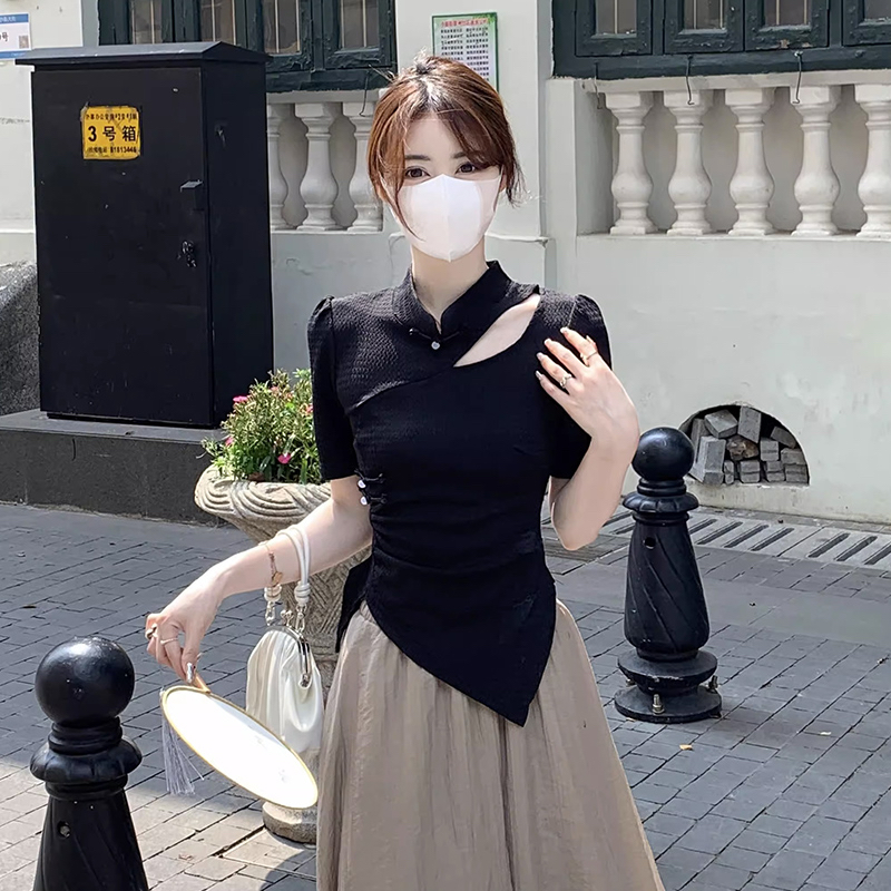 高級感新中式氣質國風套裝短袖T恤女夏季復古顯瘦上衣