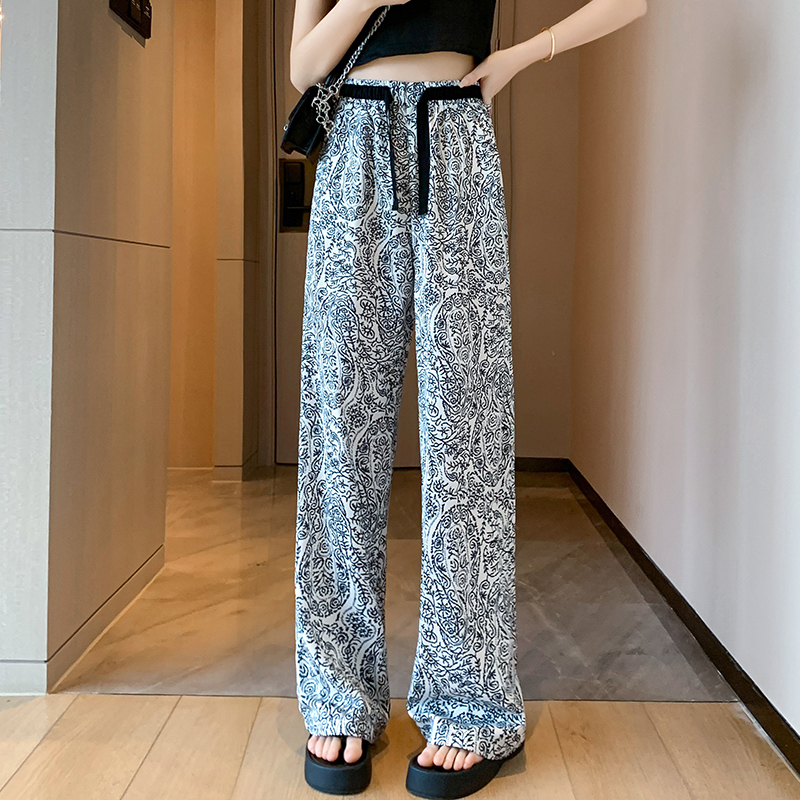 Real shot 2024 new Korean original European goods high-waist drape chiffon large size casual ice silk straight floor mopping pants