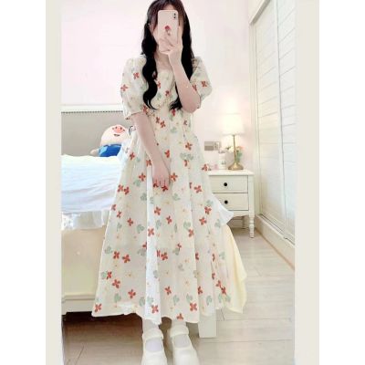 2024年新款小個子高級感別致絕美漂亮收腰長裙碎花連衣裙子女夏季